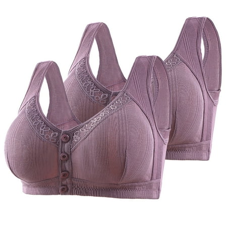 TrendVibe365 Womens Bralette Pack of 2 Cotton Floral Wireless Push up Bras Padded Snap Front Clasp Wide Strap Bustier Full Coverage Crop Tank Top Comfy Lingerie Purple 40