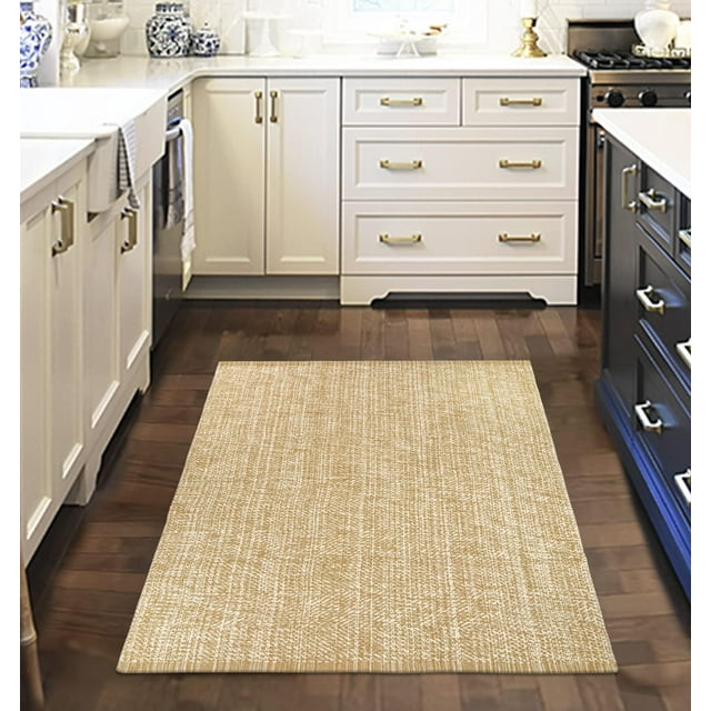 Alfombra LEEVAN 61x89 cm Algodón Tejida Reversible Beige/Crema