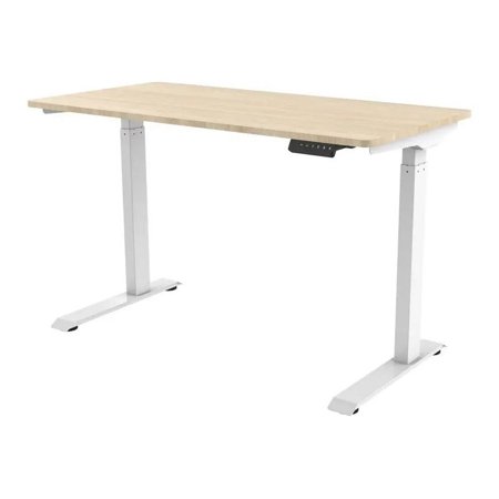 UPC: 0889028169568 | Workstream by Monoprice – Sit/standing desk – rectangular – electric height adjustment – natural wood – white base