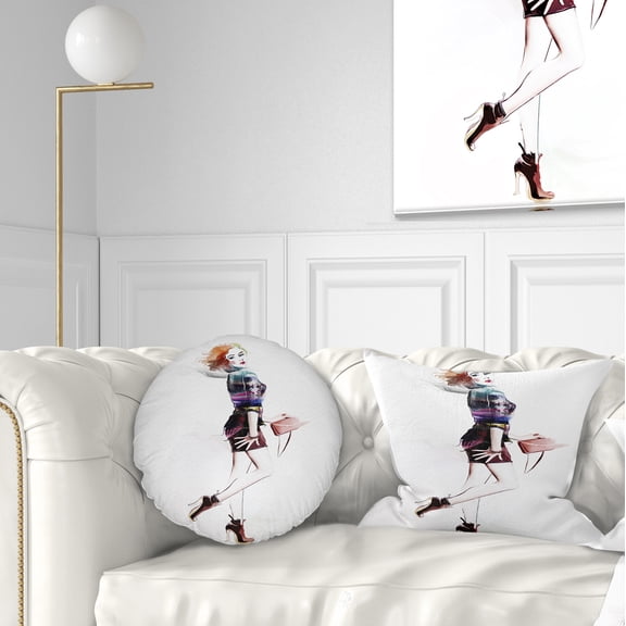 Designart Fashionable Young Girl - Abstract Portrait Throw Pillow - 12x20