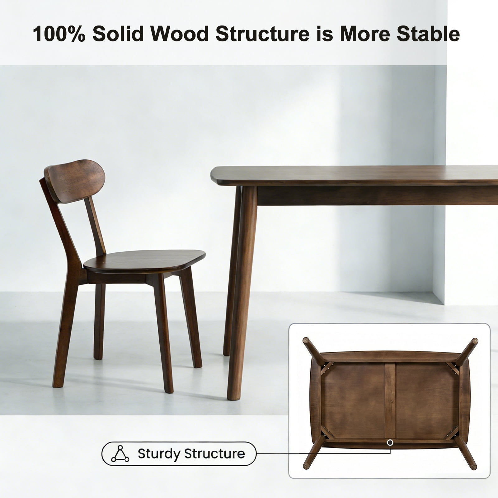 FFZ 47 inch Rectangular Mid Century Modern Solid Wood Kitchen Dining Table Rounded Corners, Walnut