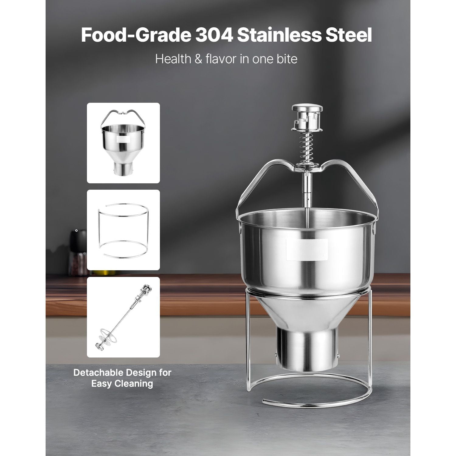 Manual Donut Depositor 2.4L Capacity 304 Stainless Steel 6 Thickness Adjustments 55-90mm Width One-Hand Operation for Restaurant Cafe Bakery