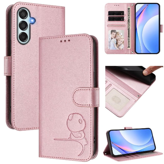 Flip Case for Samsung Galaxy M34 5G RFID Blocking Magnetic Clasp Wallet Case with 3 Card Slots and Kickstand Function