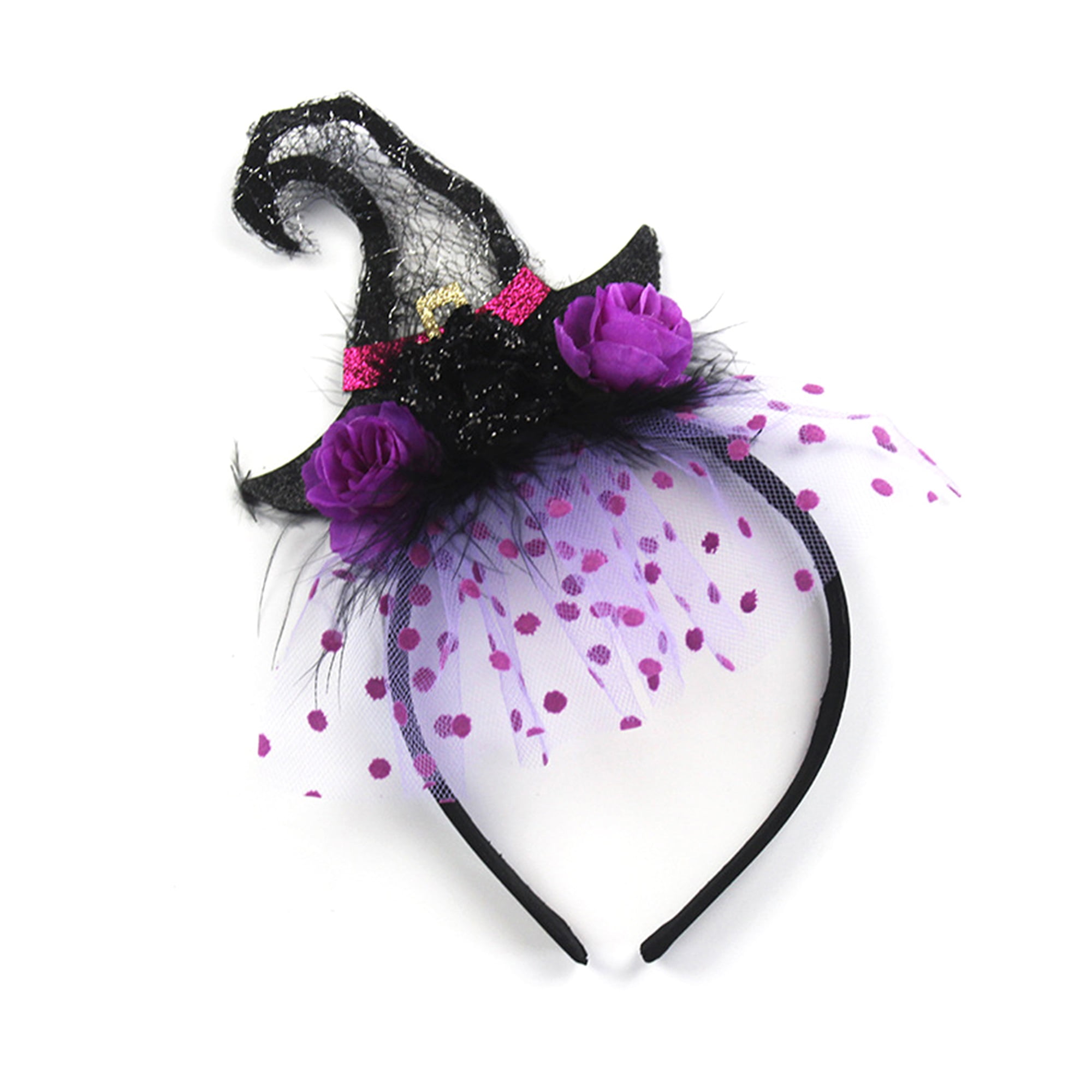 Women Halloween Headband Flower Witch Hat Hair Hoop Party Hairpiece