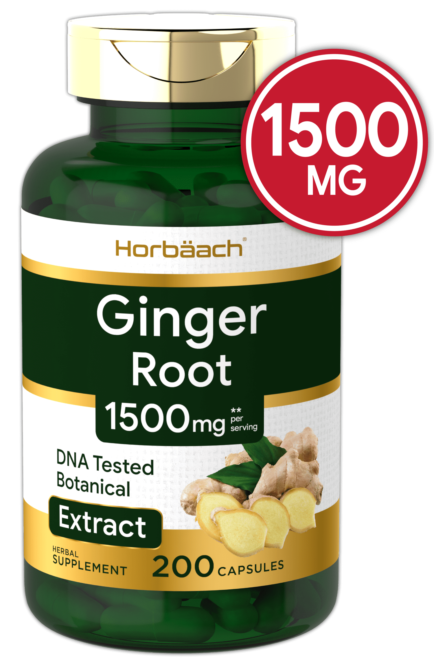 Ginger Root Capsules 1500 mg 200 Pills DNA Tested, NonGMO, Gluten
