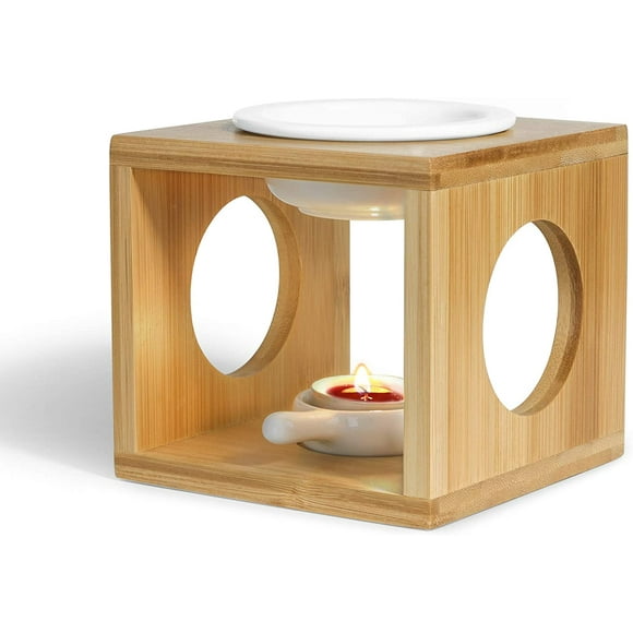 ComSaf Wooden Essential Oil Burner, Scented Wax Melt Burner with Tealight Candle Holder, Aromatherapy Aroma Burner Oil Diffuser Candle Tealight Oil Warmer, Yoga Spa Home Bedroom Decor Gift, Bamboo