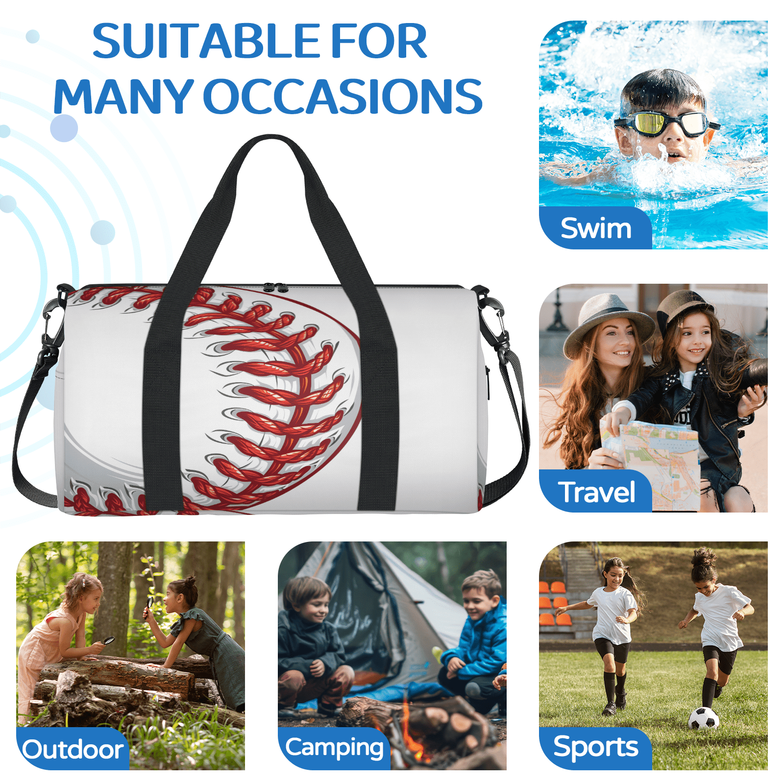 Herdesigns Baseball Travel Duffle Bag Sports Yoga Weekender Overnight Carry on Workout Bags Lightweight Waterproof Gym Tote Bag for Women Red Ball Sports