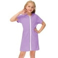 thumbnail image 3 of Toddler Dresses Sizes 3-4 Years Swimsuit Zip Up Terrys Cover Up Hooded Bathrobe With Pockets Short Sleeve Bathing Suit Fit & Flare Purple Beach Dress, 3 of 7
