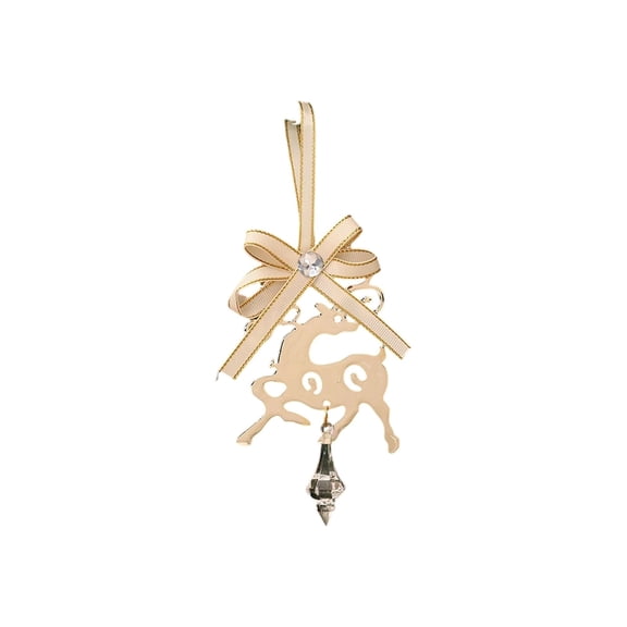 Hollow Metal Christmas Ornaments Set of 1, Golden Hanging Decor with Ribbon Bow Crystal Accents, Elegant Xmas Tree Decorations