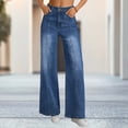 thumbnail image 2 of Moxiu Women's Wide Leg Denim Pants Baggy Cute Teen Jeans Pants Junior Mid Rise High Waisted Relaxed Fit Jean Pant with Pockets Blue,L, 2 of 7