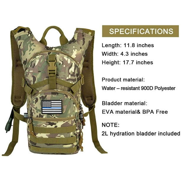 AIMTYD Sac à dos d'hydratation tactique Molle avec poche à eau 2L, sac à dos  militaire pour la randonnée, la course, le vélo 