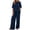 Navy, variant on Bosfbaoi Two Piece Sets for Women Linen Blend Relaxed Fit Outfit Set Short-sleeved Top Wide Leg Pants Vacation Matching Set Summer Outfits
