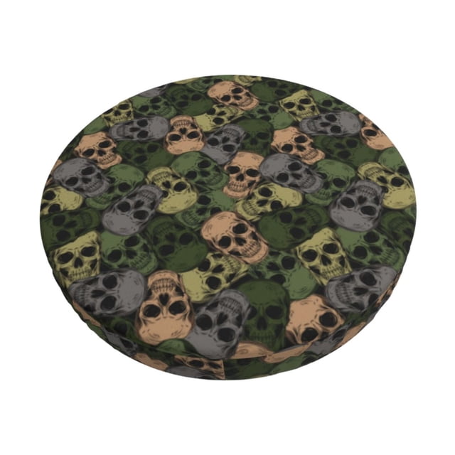 Balery Camouflage Skulls Fundas de asiento para taburete de bar redondo de tela de terciopelo ajustables que protegen de arañazos y manchas para sillas de 14 a 17 pulgadas.-12 inch