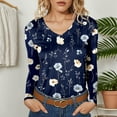 thumbnail image 2 of Womens Tops Trendy Long Sleeve Shirts Pleated V Neck Curved Hem Fall Winter Tunic Tops Blouses Print, 2 of 5