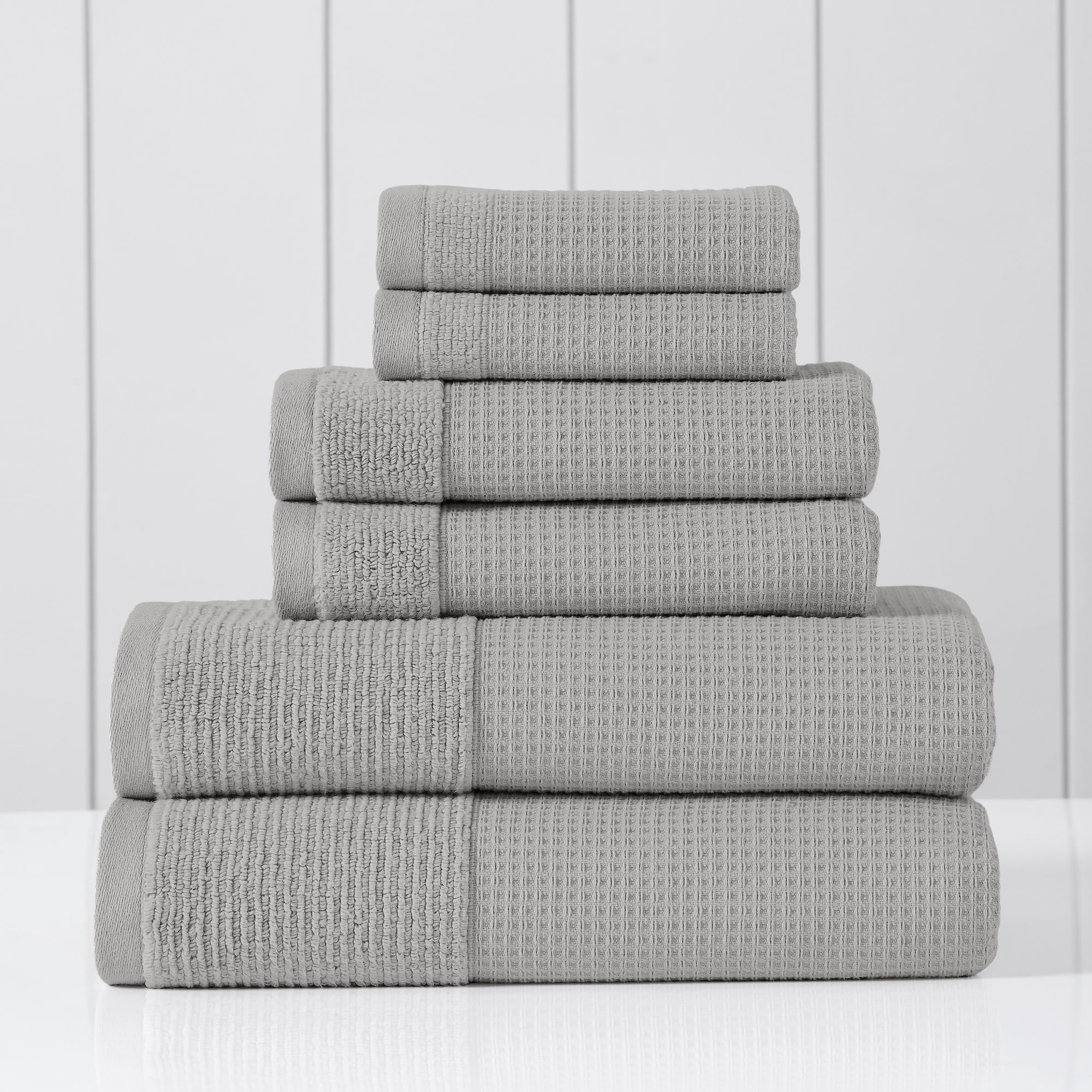 Modern Threads Waffle-Rib 6-Piece Cotton Bath Towel Sets, Oyster