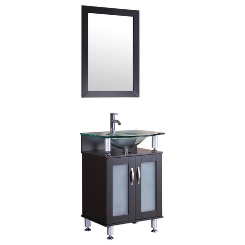 LessCare 24'' Single Glass Top Vanity Set with Mirror