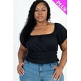 thumbnail image 6 of Ribbed Knit Solid Top with Casual Ruched Puff Sleeves in Plus Size, 6 of 9