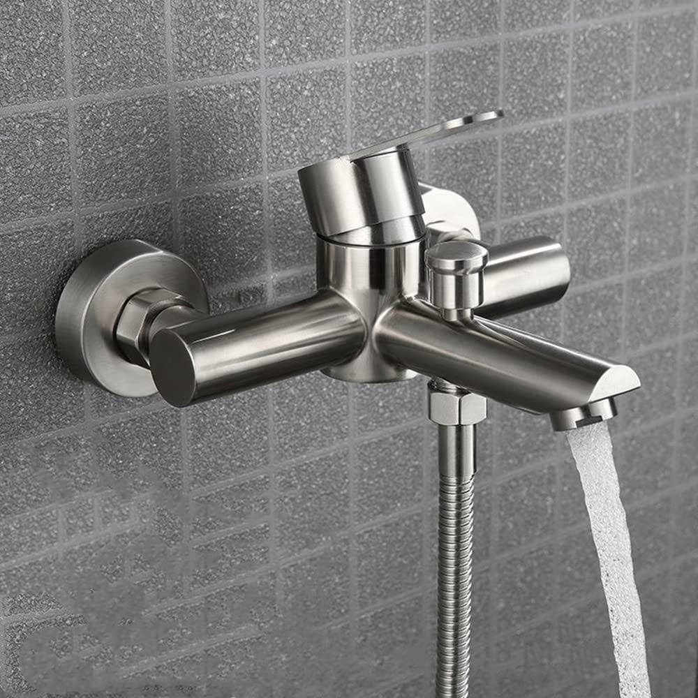 Stainless Steel Wall Mounted Tub Faucet High Flow Bathroom Shower Mixer Faucets