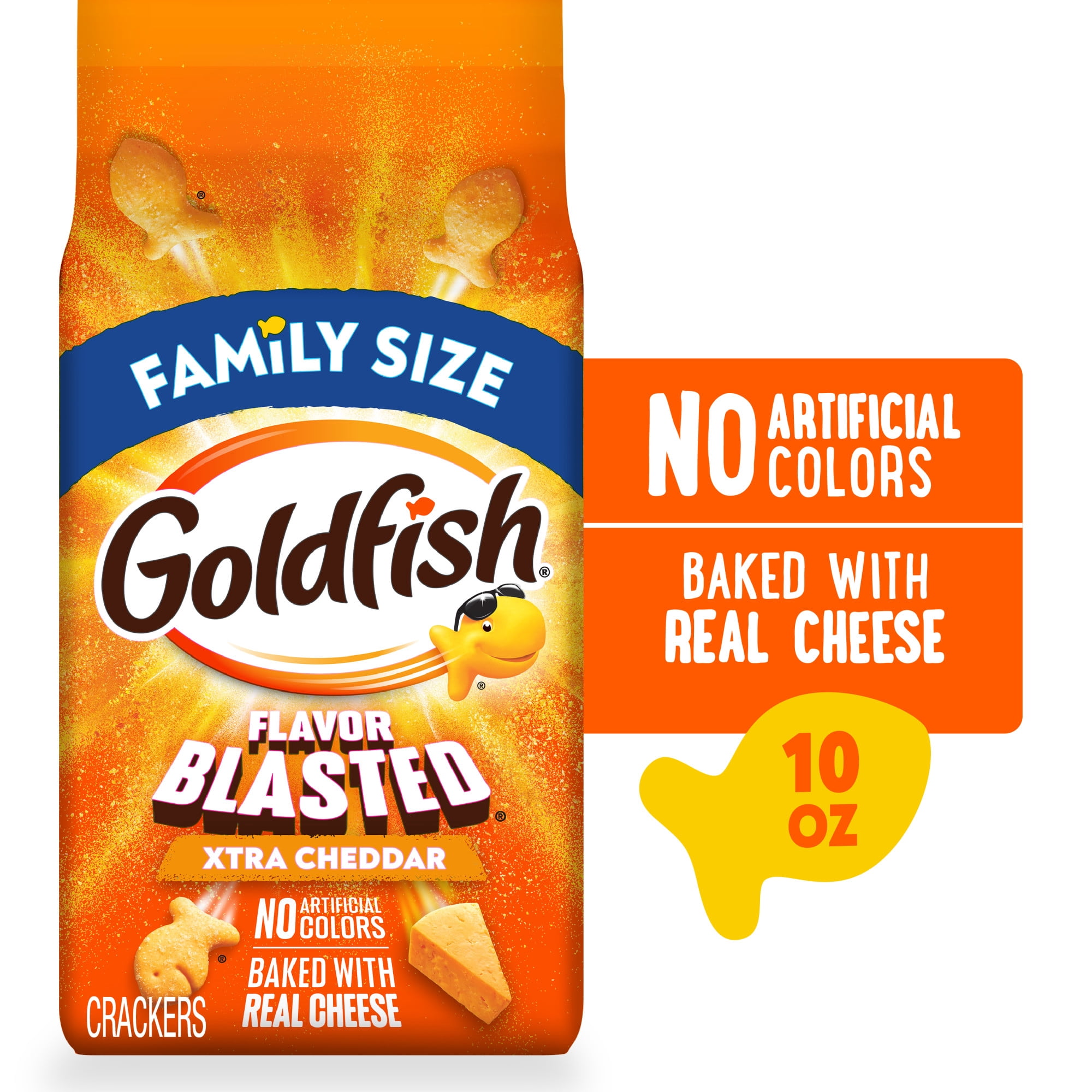 Goldfish Crackers, Flavor Blasted Xtra Cheddar Crackers, Family Size, 10 oz Bag