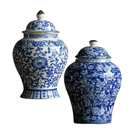ACDANC 2pcs Ceramic Ginger Jar Universal Vase Porcelain Storage Jar Temple Jar Home Living Room Bedroom Restaurant Decor