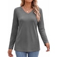 thumbnail image 2 of MOSHU 3 Pack T Shirts for Women V Neck Long Sleeve Womens T-shirts Casual Basics Tees Loose Fit Fall Tops, 2 of 11