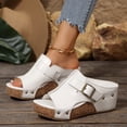 thumbnail image 3 of Backless Cork Footbed Sandals for Women Slip On Leather Open Toe Clogs Lightweight Non Slip Walking Slides White Size 6, 3 of 8
