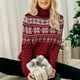thumbnail image 4 of Gibobby Suéter de Punto Navideño Suéter de Navidad para mujer, Tops de manga larga, cuello redondo, camisa a rayas de punto, suéter térmico informal(Rojo,M), 4 of 5