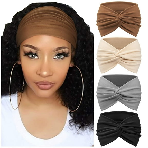 ZOUYUE 4 Pack Turban Headbands for Women Wide Vintage Head Wraps Knotted Cute Hair Band Accessories