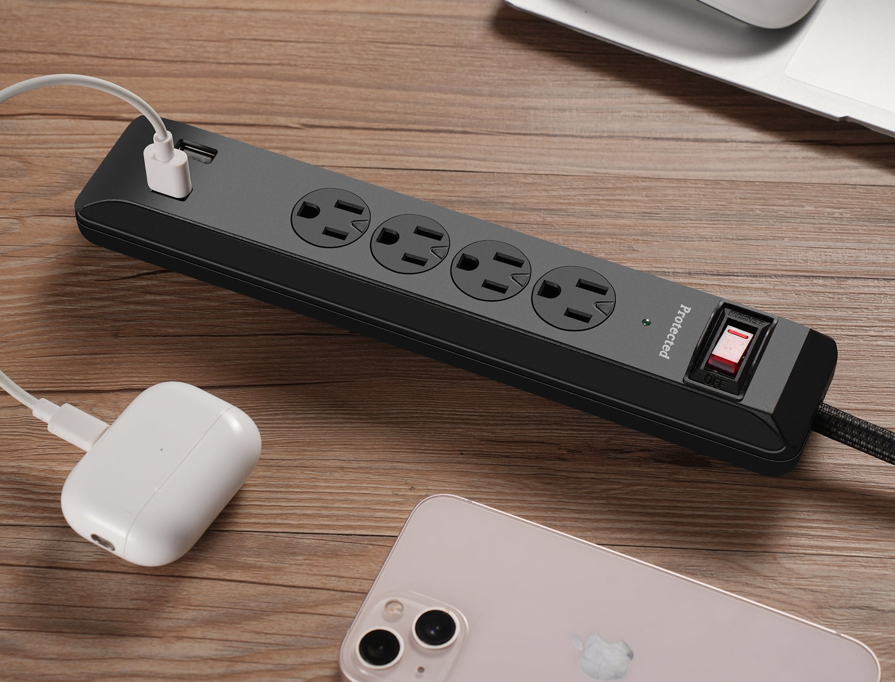 (2 pack) Hyper Tough Surge Protector Power Strip with USB, 4 Outlets, 10 ft Braided Extension Cord, Black