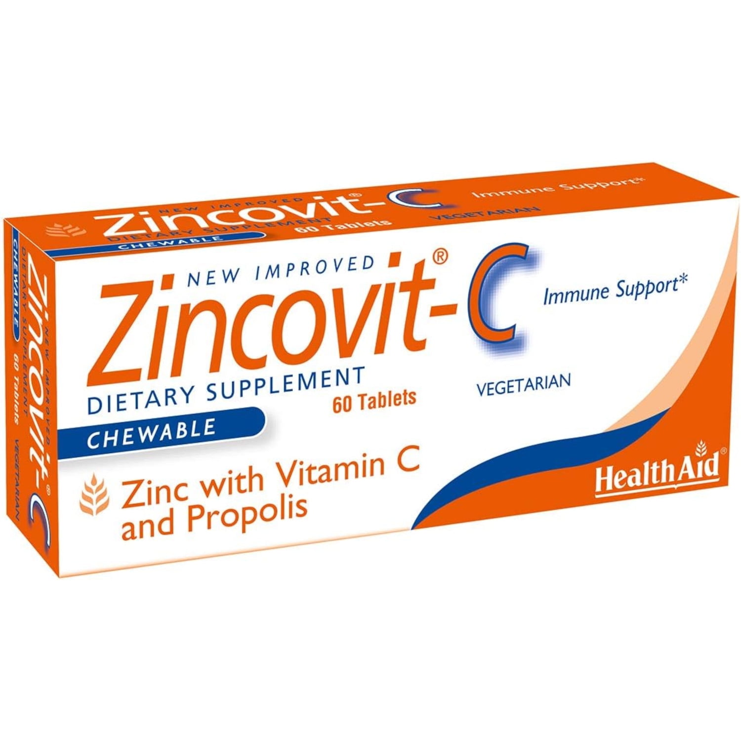 HealthAid Zincovit‑C, Vitamin C, Zinc & Propolis Lozenges, Immune Support, 60 Chewable Vegetarian Tablets