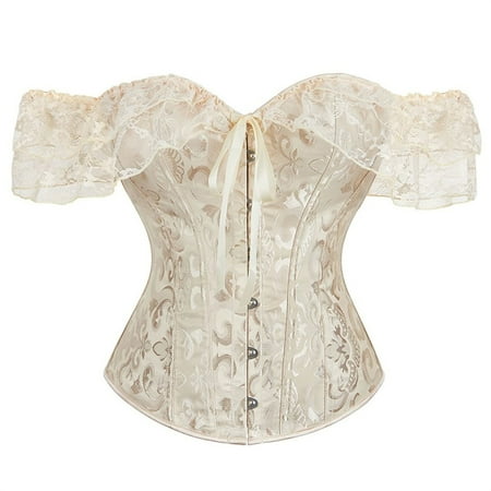 Audhol Western Corset Top Women Floral Lace off Shoulder Corset Bustier Boned Overbust Corset Bodyshaper Top Corset Tops for Women Beige 3XL