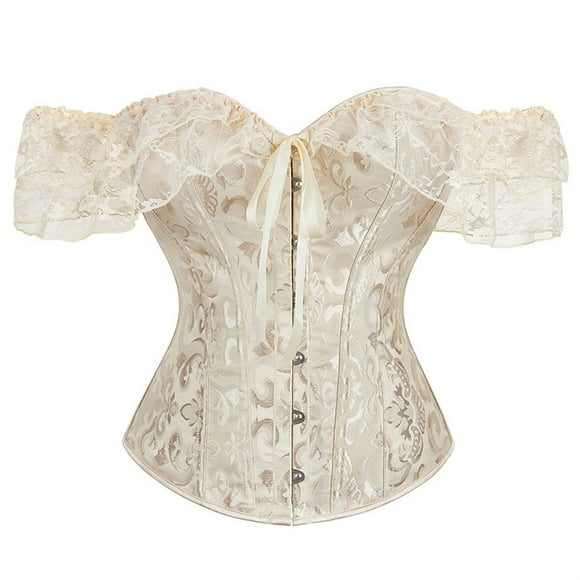 SNOWSONG Women's Floral Lace Strapless Corset Boned Corset Shapewear Underwear Tops Bodyshaper Clearance! 1PC Underwear Beige M