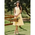 thumbnail image 3 of Vintage Elegant Women's Ditsy Floral Sleeveless Square Neck A-Line Midi Dress with Pockets and Button Detail, 3 of 10