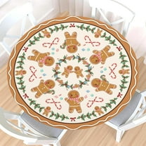 Christm Gingerbread Man Round Fitted Tablecloth with Elastic Edge,Water-Resistant Wipeable Picnic Christma Table Cover for 48-52" Found Tables Xmas Table Cloth for Dinner,Outdoor,Patio,Camping