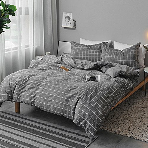 Nanko Art Duvet Cover Set Queen Black and White Gray Grey Best Modern Style for Men and Women Ties 3 Piece 90 X 90 Luxury Microfiber Down Comforter Quilt Cover with Zipper Closure