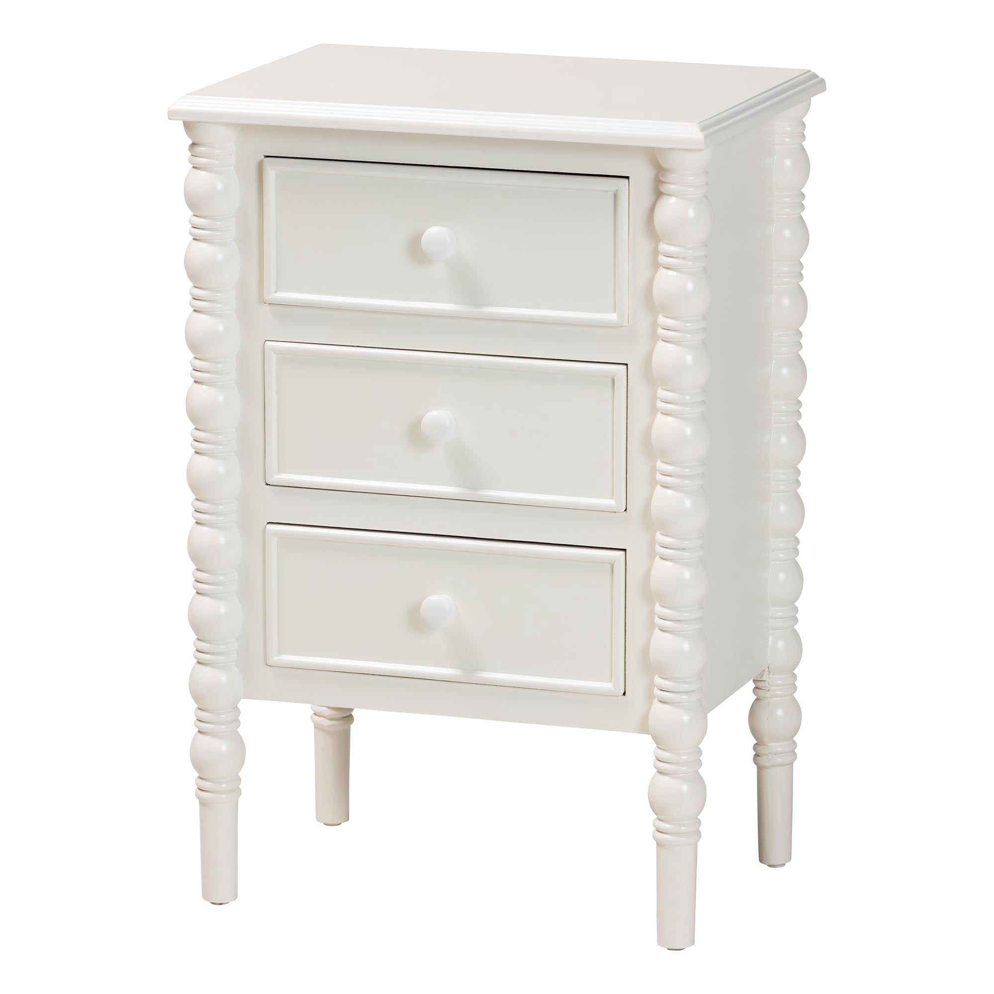 Baxton Studio Malinda Classic End Table, 3-Drawer, White
