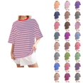 thumbnail image 1 of T-shirt Rayé pour Femmes 2026 Été Tendance Manches Courtes Col Rond Confortable Léger, 1 of 4