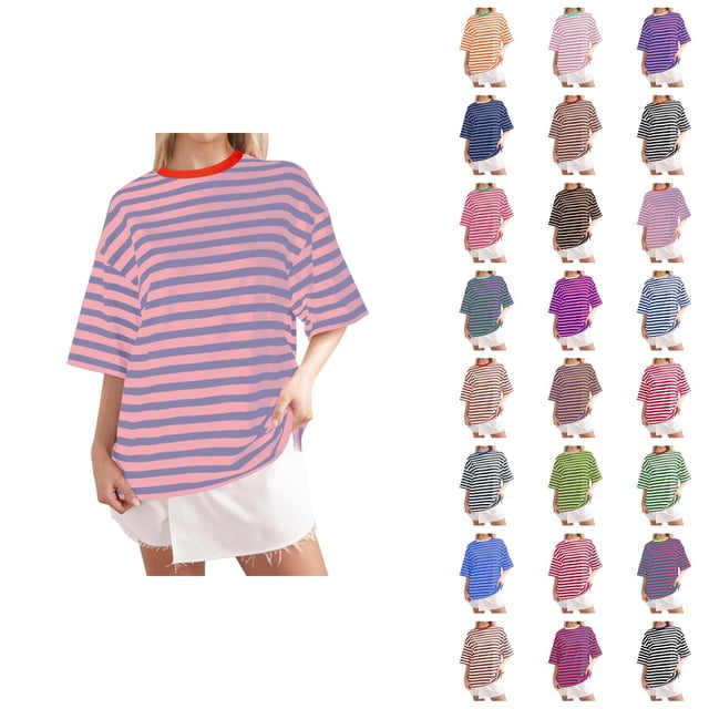 T-shirt Rayé pour Femmes 2026 Été Tendance Manches Courtes Col Rond Confortable Léger