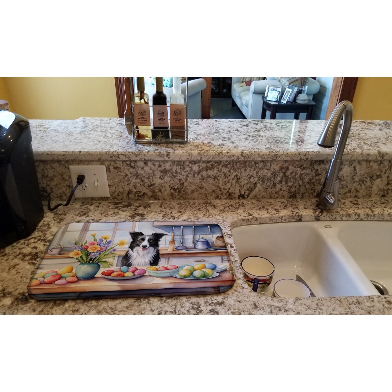 Decorating Easter Border Collie Dish Drying Mat