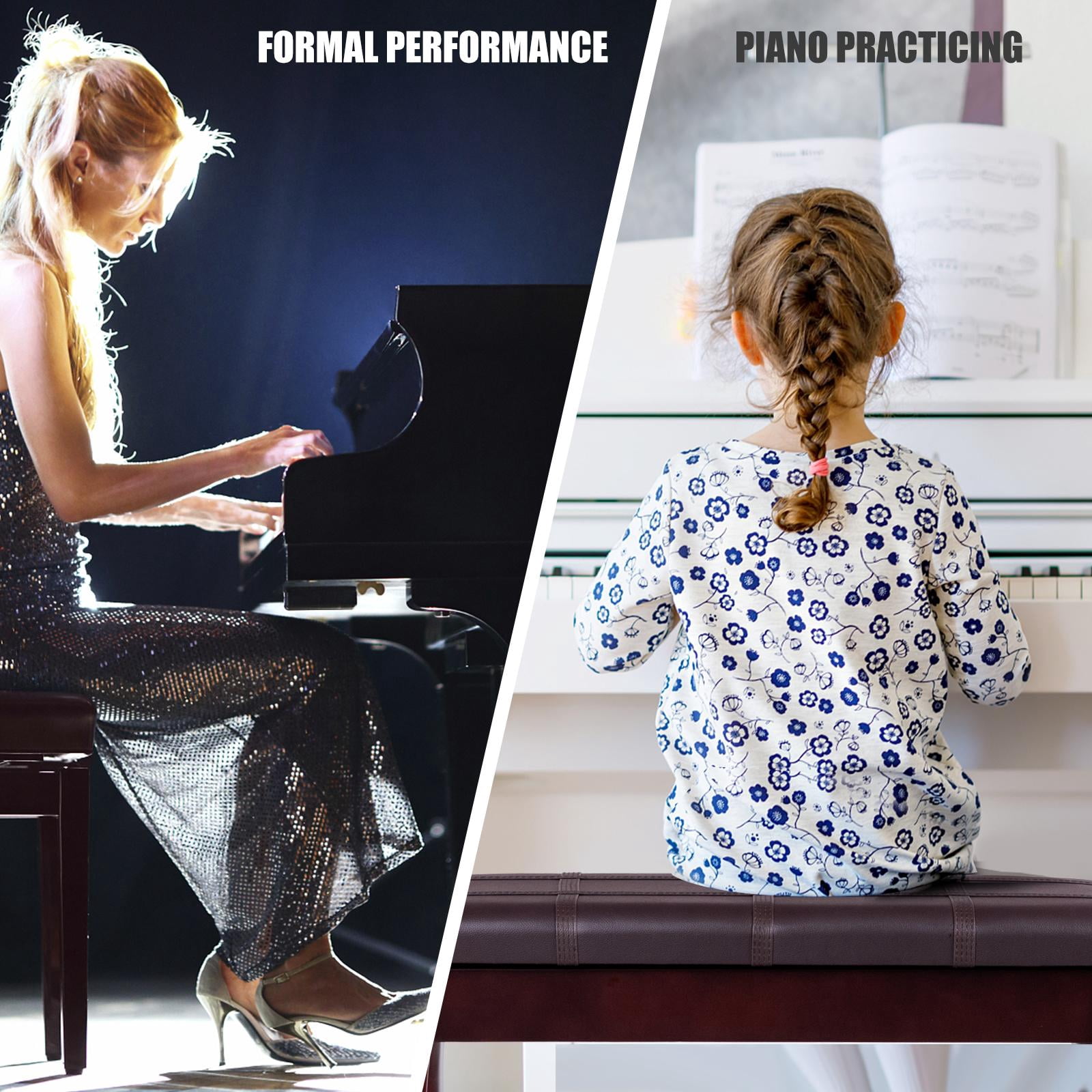 Giantex Piano Bench Stool, Heavy Duty Piano Duet Seat w/Padded Cushion, Music Storag & Solid Wooden Legs, Brown
