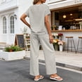 thumbnail image 5 of SOOMLON Matching Sets Women Outfits Plus Size Crew Neck Striped Batwing Sleeve Top Cropped Pants with Pockets Summer Sets, 5 of 7