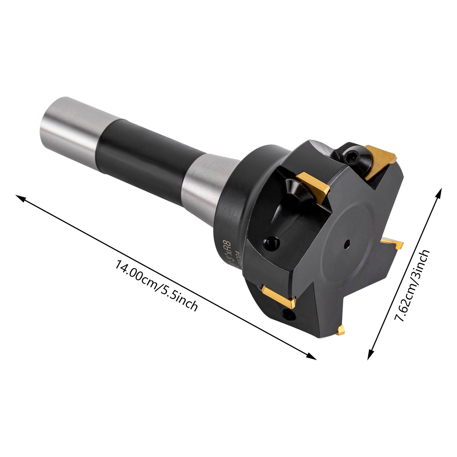 Alloy Steel Indexable End Mill 3'' Cutting Depth R8 Shank End Mill 5 Flutes+Key for Machining Centers