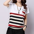 thumbnail image 3 of T-Shirt Blouse Haut pour Femmes en Polyester à Rayures, Col Rond, Manches Courtes, Coupe Ample, Grande Taille, 3 of 7