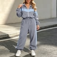 thumbnail image 2 of Smupbvky Tracksuits for Women Set 2 Piece Collared Color Block Zip Jacket Long Sleeve Jogger Pants Casual Fall Outfits (L, Gray), 2 of 7