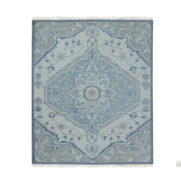 EORC Ivory Hand-Knotted Wool Classic Oriental Design Rug, 9' x 12'