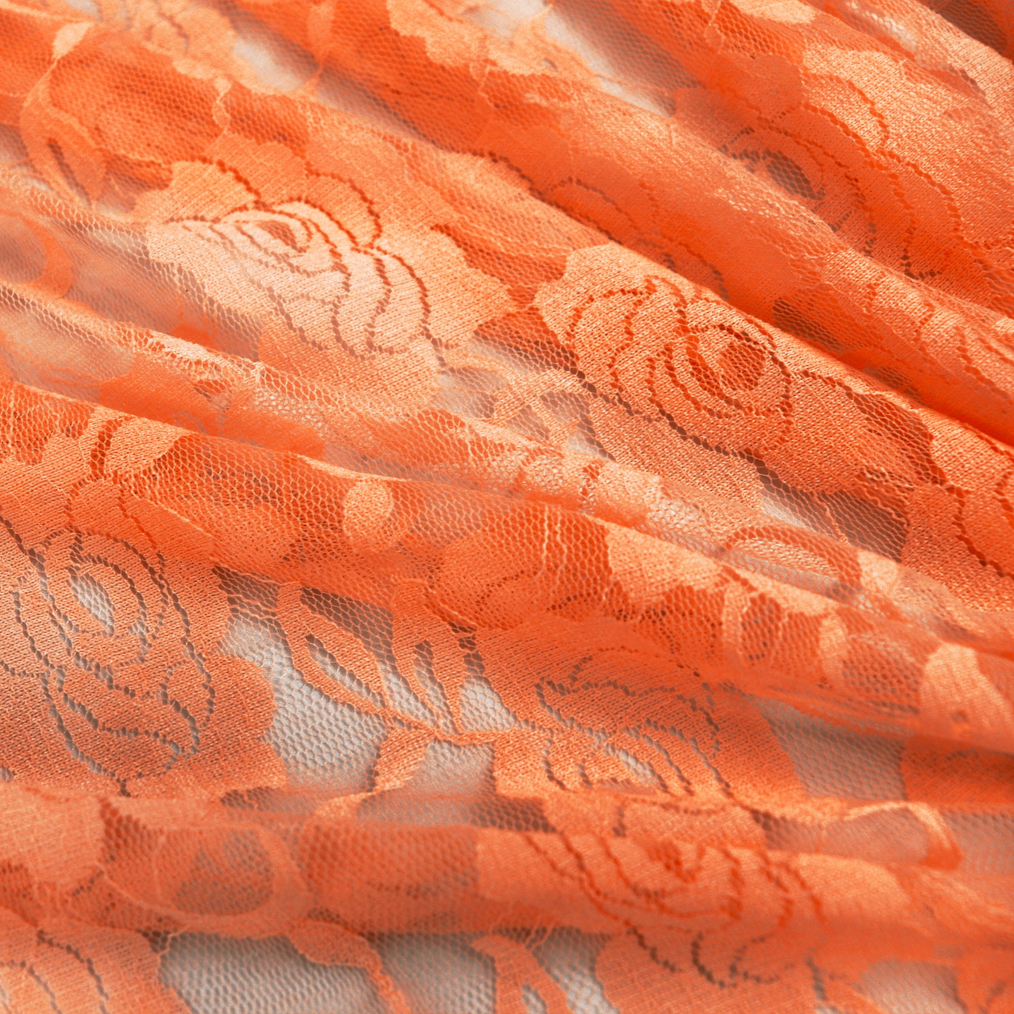 Romex Textiles Nylon Spandex Lace Fabric with Rose Design - Neon Orange