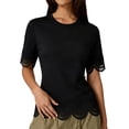 thumbnail image 5 of Women's Summer Solid Color Lace Short Sleeve Crew Neck T-Shirt Top, 5 of 5