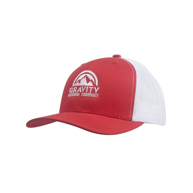 Gravity Outdoor Retro Trucker Snapback Hat - Red/White/White