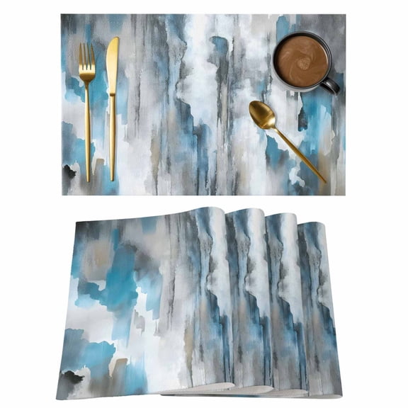Blue Black Placemats Set of 6 Watercolor Modern Abstract Art Vintage Place Mats Indoor Wipeable Table Mats Washable Cloth Dining Table Placemats for Kitchen Holiday Party Home Decor 13x19 Inch