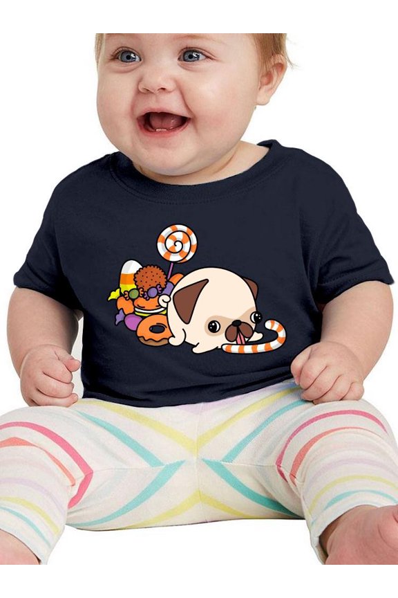 Cartoon Pug W Candy T-Shirt Infant -Image by Shutterstock, 12 Months